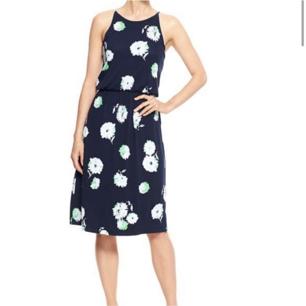 Gap Factory Spaghetti Straps Navy Floral Print Midi Dress Size XL